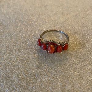 Vintage 925 orange opal and CZ ring